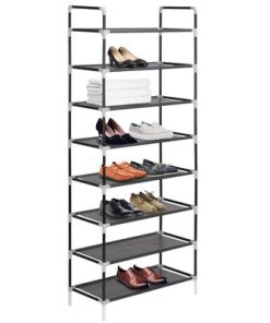 Range Chaussures à 8 Etagères Métal et Tissu non Tissé Noir